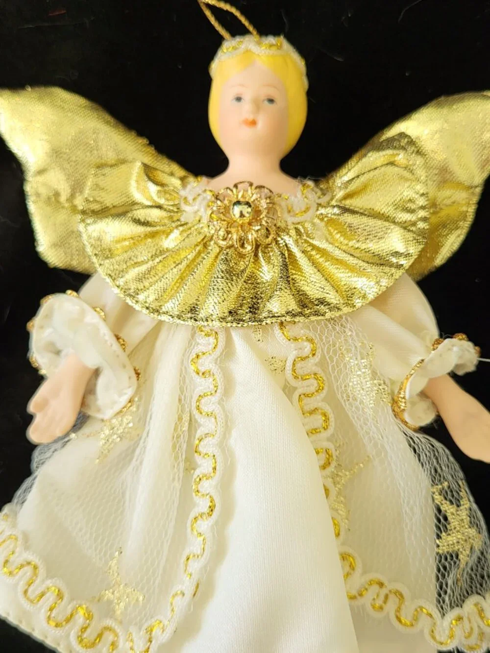 Vintage Porcelain Angel Christmas Ornaments Lot of 4 White Gold Silver Ivory